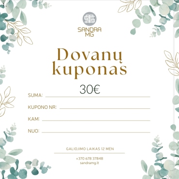 Dovanų kuponas 30€ internetinėje parduotuvėje www.sandramg.lt